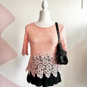 Pink Lace Sheer Top, Coquette, Balletcore, Romantic, Soft Girl, Fairycore, Small